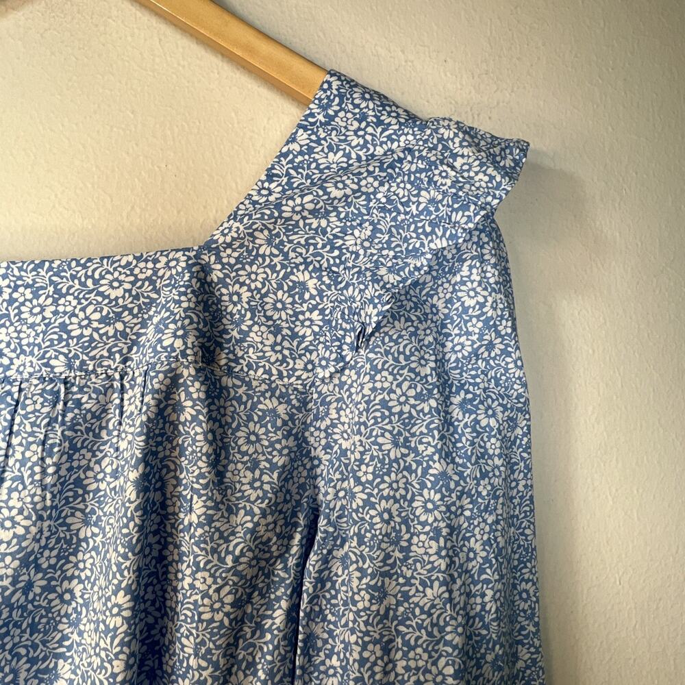 J. Crew Blue Large BR779 Cotton Floral Square neck Ruffle Top J- NWT - Picture 8 of 14